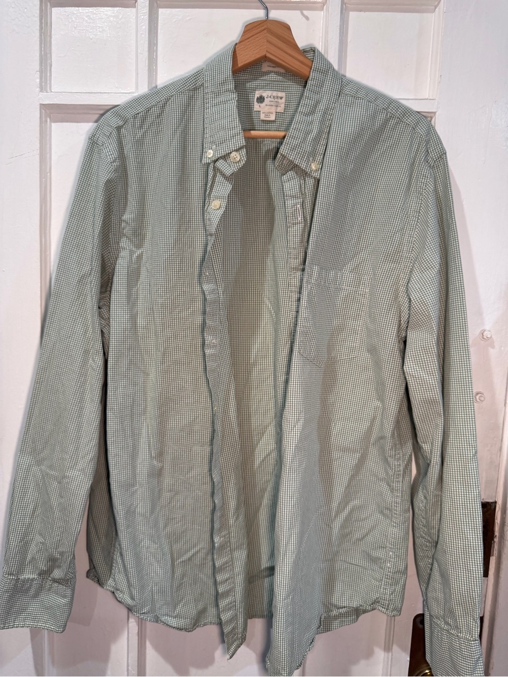 J. Crew Light Green Gingham Button-Down Shirt Jacket